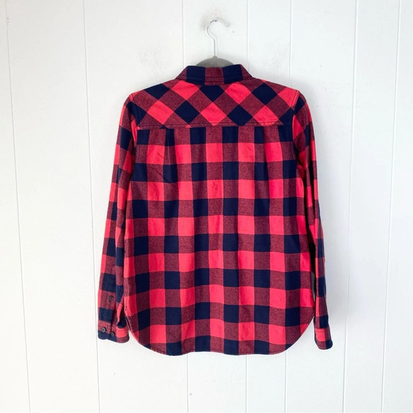 J.Crew Womens Top Sz XXS Buffalo Check Plaid Red Blue Flannel 1/2 zip B4937 * - Picture 2 of 16